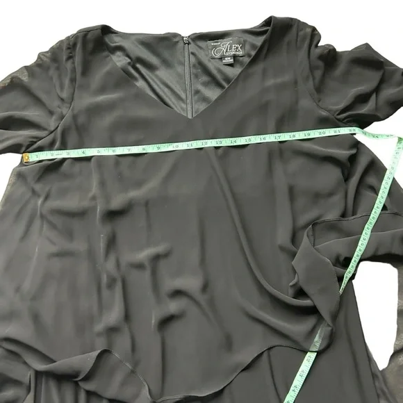 Alex Evenings BLACK JERSEY CHIFONN LONG SLEEVED DRESS WITH BEADED CUFFS size 16W - Picture 9 of 10